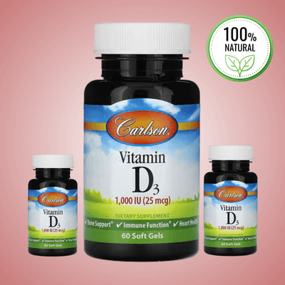 Carlson Vitamin D3 – 1,000 IU (25 mcg), 60 Soft Gels